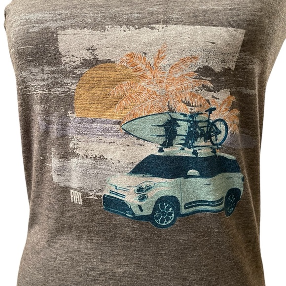 FIAT 500L Surfboard Bike Palm Tree Beach Scene Racerback Tank Top - Size Large - Picture 5 of 7